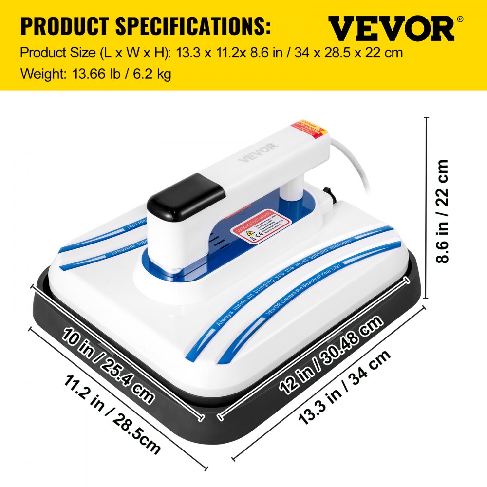VEVOR Heat Press 12 x 10 pulgadas Easy Press 800W Blue Mini Press Función de vibración Portable Easy Mini Press Máquina de prensa de calor de calentamiento de doble tubo para camisetas con pantalla táctil de alta sensibilidad