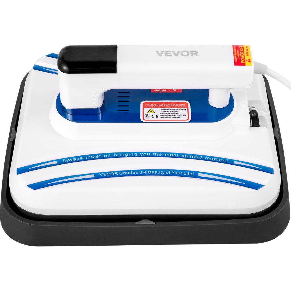 VEVOR Heat Press 12 x 10 pulgadas Easy Press 800W Blue Mini Press Función de vibración Portable Easy Mini Press Máquina de prensa de calor de calentamiento de doble tubo para camisetas con pantalla táctil de alta sensibilidad