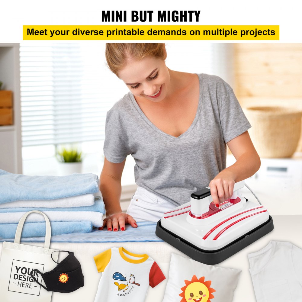 VEVOR Heat Press 12 x 10 Inch Easy Press 800W Red Mini Press Portable Easy Mini Press Vibration Function Double-Tube Heating Heat Press Machine for T Shirts with Highly-Sensitive Touch Screen Display