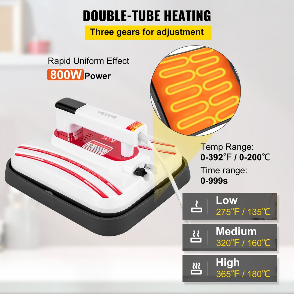 VEVOR Heat Press 12 x 10 Inch Easy Press 800W Red Mini Press Portable Easy Mini Press Vibration Function Double-Tube Heating Heat Press Machine for T Shirts with Highly-Sensitive Touch Screen Display