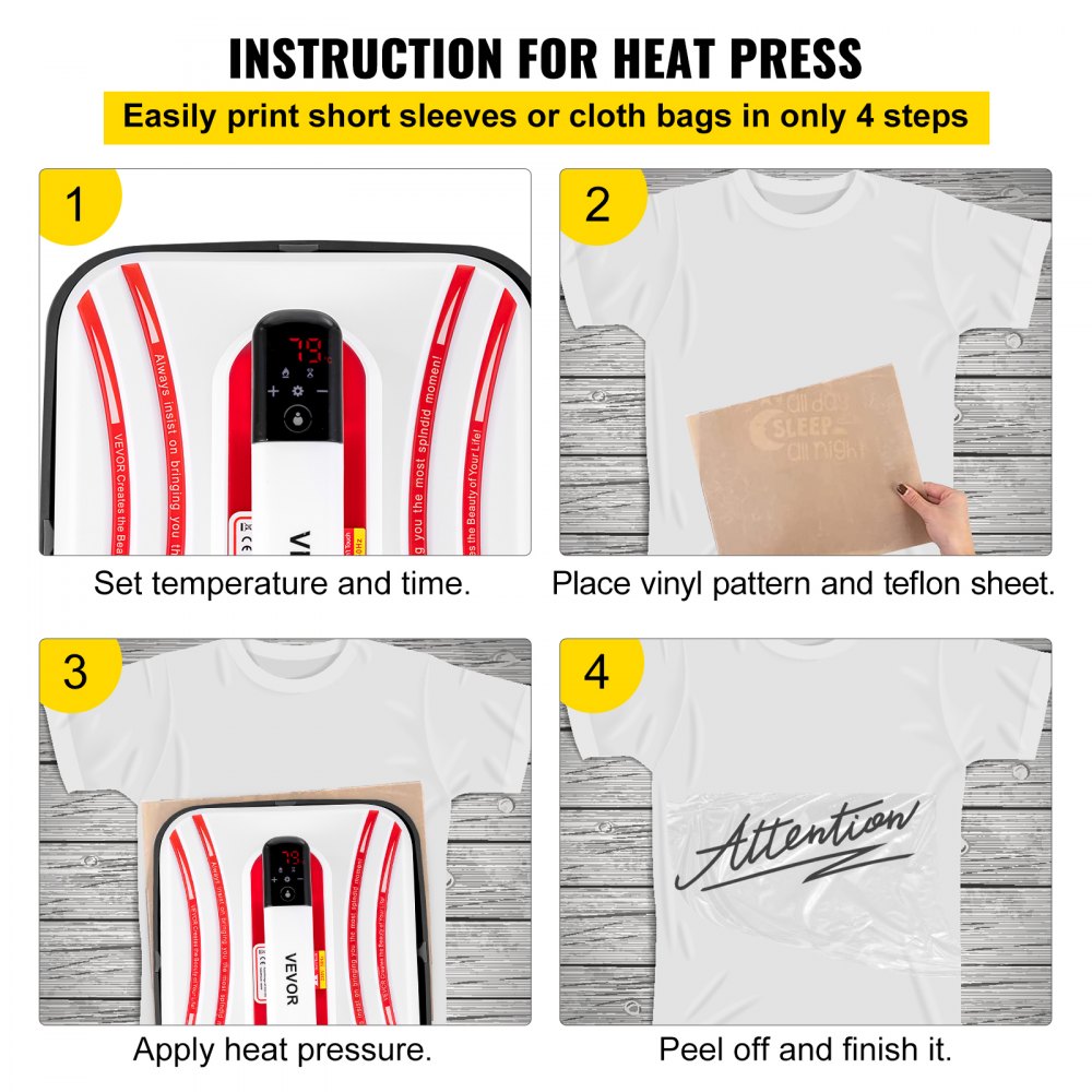 VEVOR Heat Press 12 x 10 Inch Easy Press 800W Red Mini Press Portable Easy Mini Press Vibration Function Double-Tube Heating Heat Press Machine for T Shirts with Highly-Sensitive Touch Screen Display