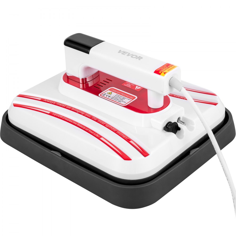 VEVOR Heat Press 12 x 10 Inch Easy Press 800W Red Mini Press Portable Easy Mini Press Vibration Function Double-Tube Heating Heat Press Machine for T Shirts with Highly-Sensitive Touch Screen Display