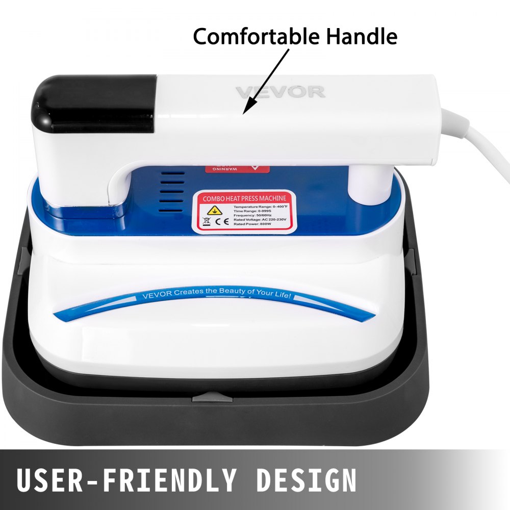 VEVOR Mini Press 7 x 8 Inch Mini Heat Press 800W Blue Portable Easy Press Mini Double-Tube Heating Mini Press Vibration Function Press Machine for Printing T-Shirts with Highly-Sensitive Touch Screen
