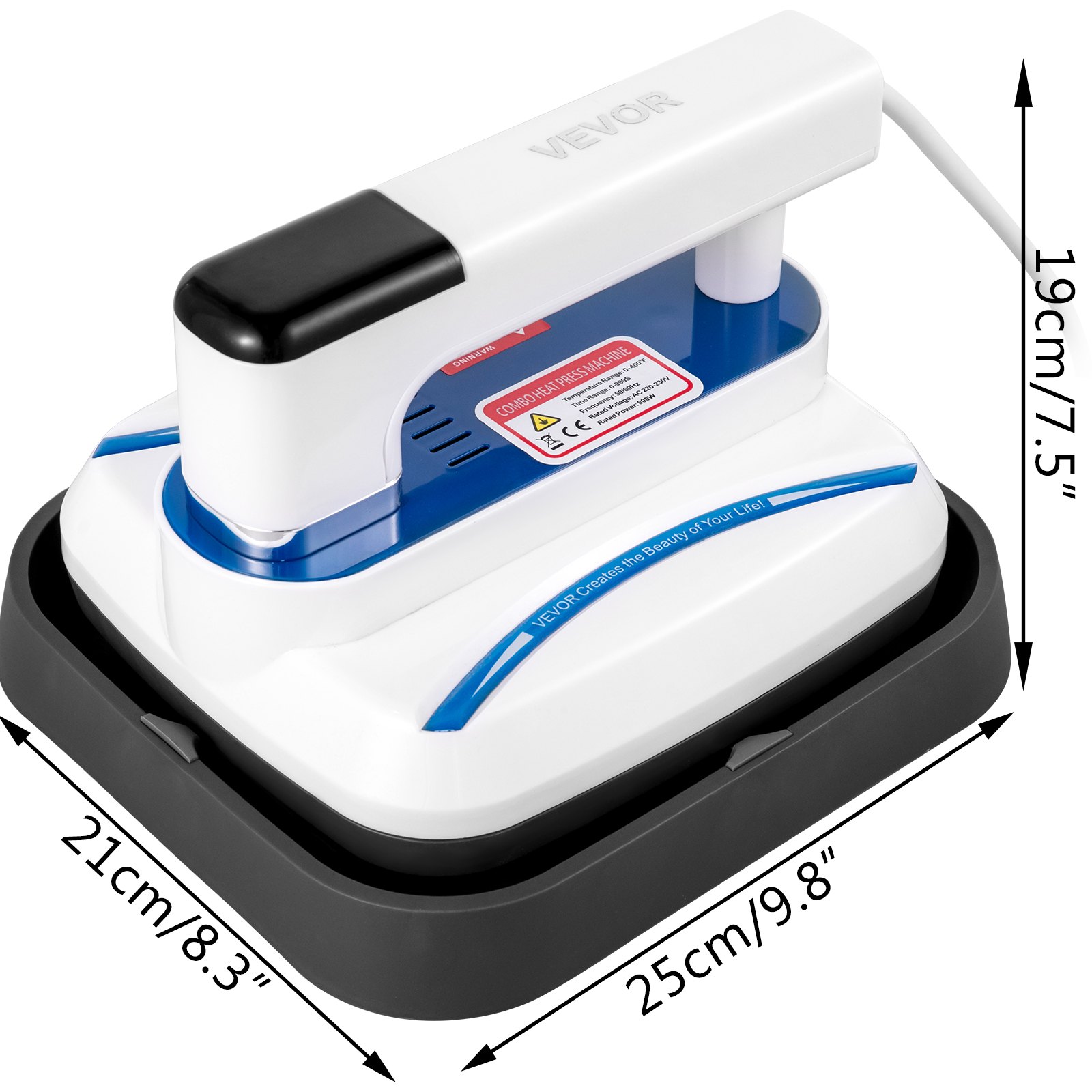 VEVOR Mini Press 7 x 8 Inch Mini Heat Press 800W Blue Portable Easy Press Mini Double-Tube Heating Mini Press Vibration Function Press Machine for Printing T-Shirts with Highly-Sensitive Touch Screen