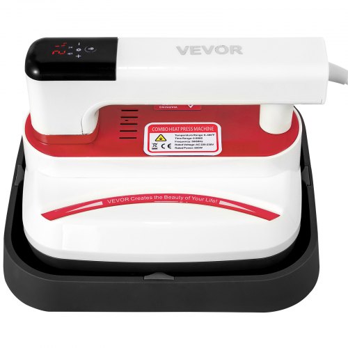 VEVOR Portable Heat Press 7x8 Inch Easy Press 800W Mini Heat Press Three Adjustable Modes Heat Press Machine for T Shirts Bags and Small HTV Vinyl Projects(Red)