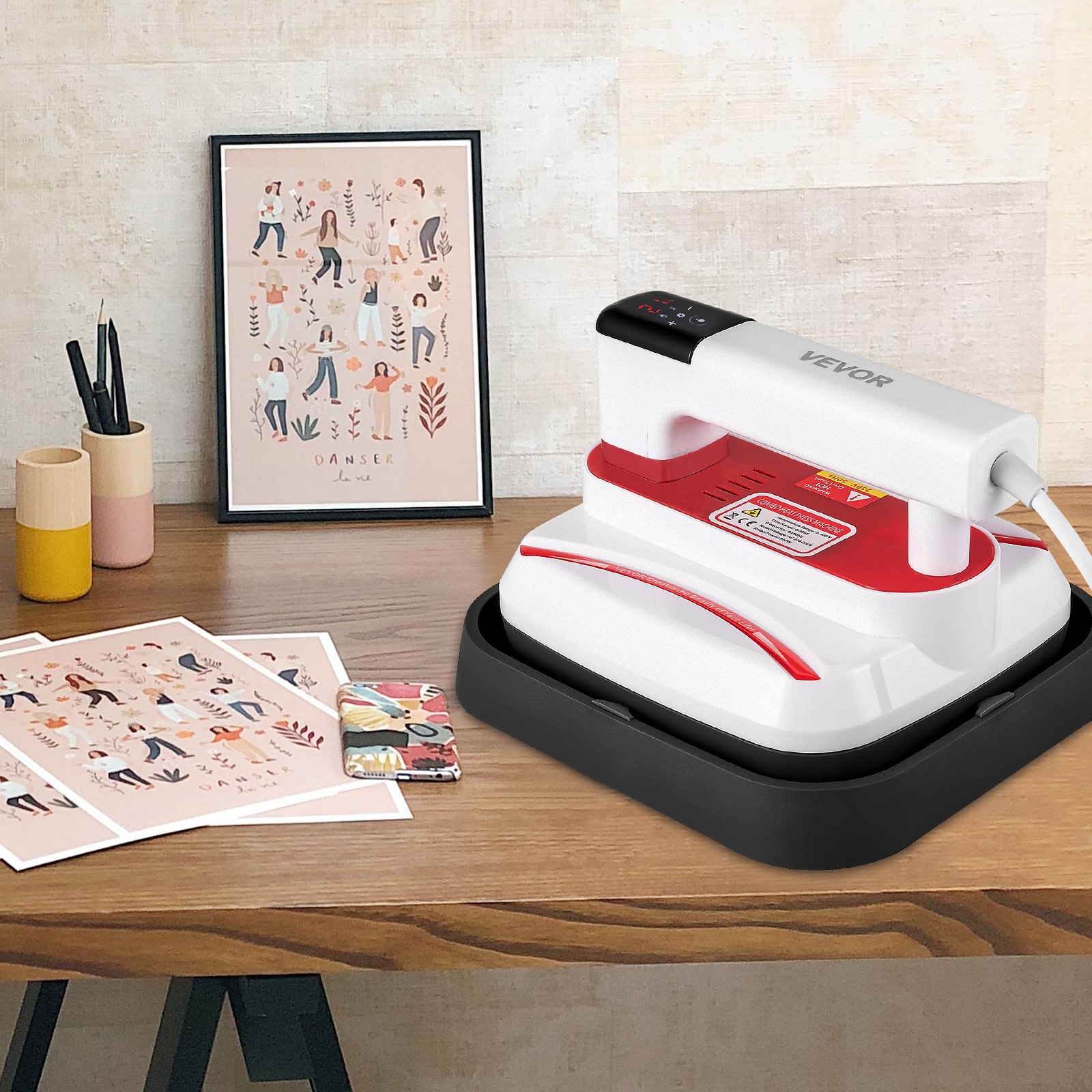 VEVOR Portable Heat Press 7x8 Inch Easy Press 800W Mini Heat Press Three Adjustable Modes Heat Press Machine for T Shirts Bags and Small HTV Vinyl Projects(Red)