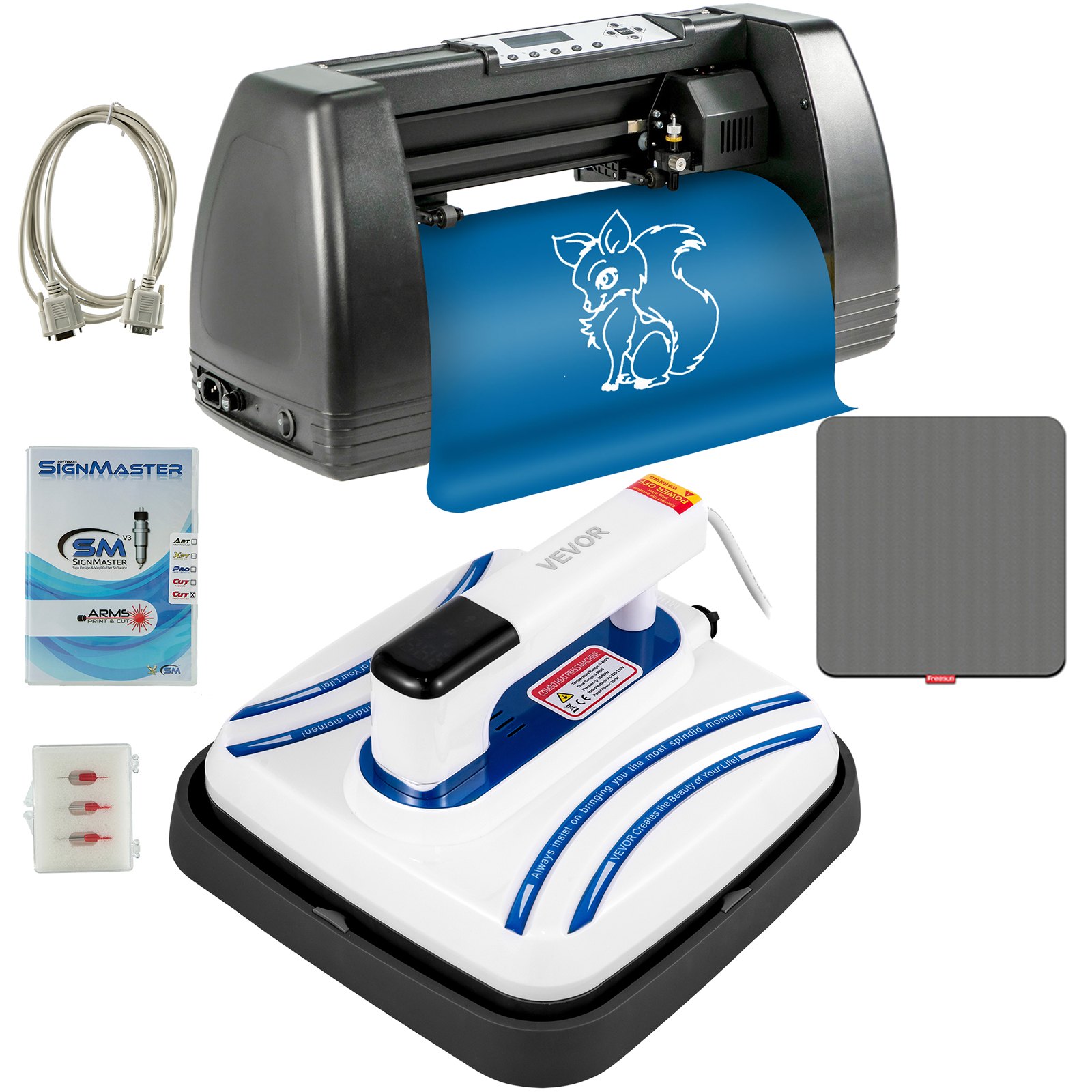 Vevor Heat Press 10"x10" Mini Portable + 14" Vinyl Cutter Plotter Machine Kit