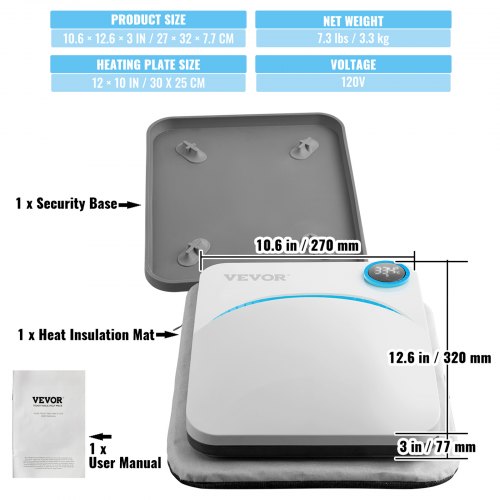 VEVOR Heat Press 12 x 10 in Portable Easy Press Sublimation Transfer DIY T-shirt