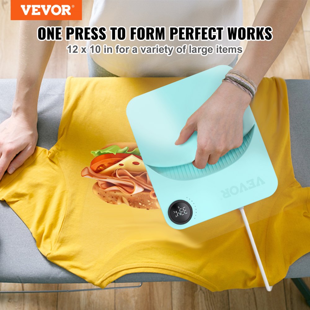 VEVOR Heat Press Machine,10x12inches Portable Shirt Printing Multifunctional Sublimation Transfer Heat Press Machine PTFE Coated, Easy Iron-on Press for T-shirts/Bags/Pillows/HTV Vinyl Projects