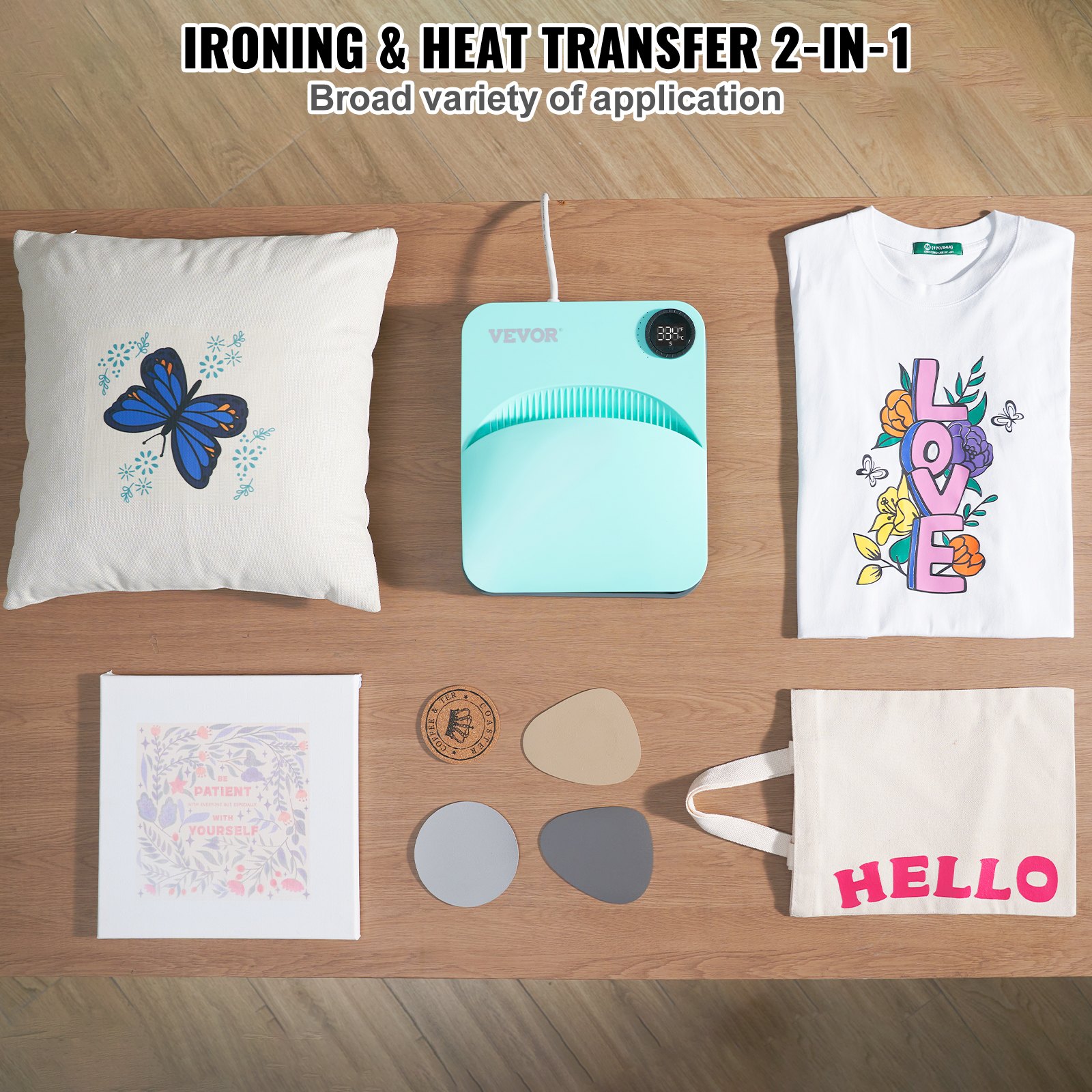 VEVOR Heat Press Machine,10x12inches Portable Shirt Printing Multifunctional Sublimation Transfer Heat Press Machine PTFE Coated, Easy Iron-on Press for T-shirts/Bags/Pillows/HTV Vinyl Projects