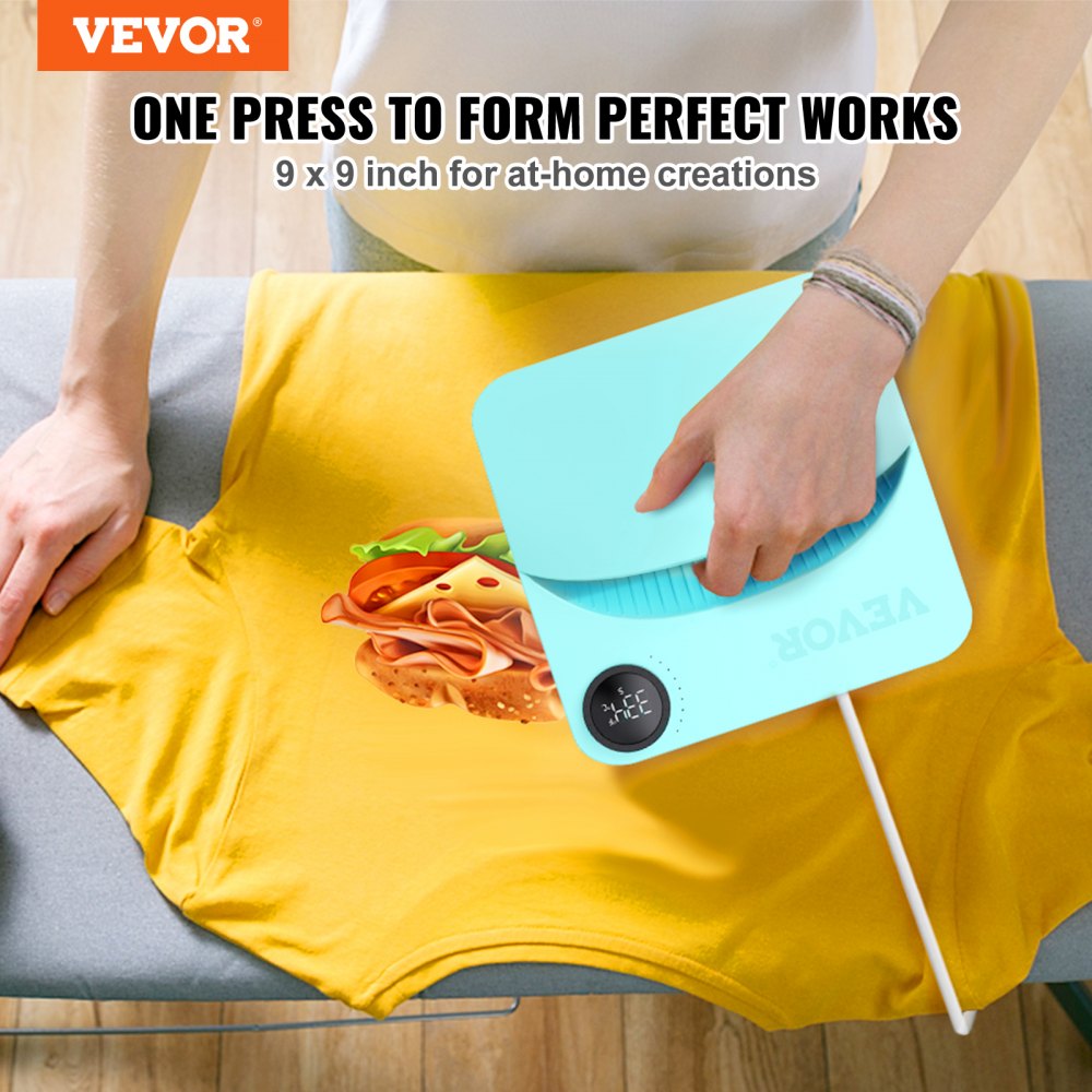 VEVOR Heat Press 9 x 9 in/22.9 x 22.9 cm Portable Easy Press Sublimation Transfer DIY T-shirt