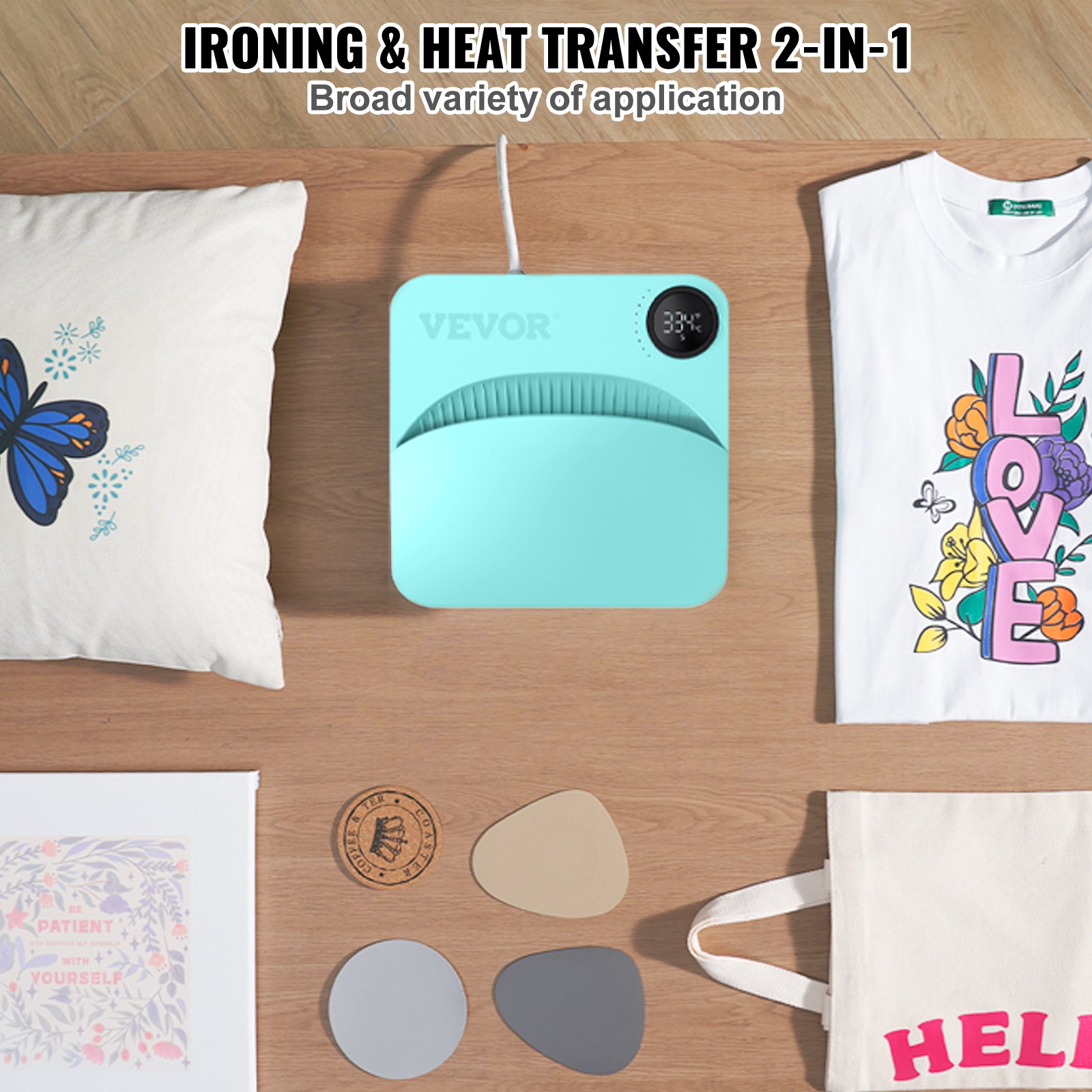 VEVOR Heat Press 9 x 9 in/22.9 x 22.9 cm Portable Easy Press Sublimation Transfer DIY T-shirt