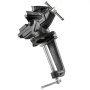VEVOR bench vise in black steel with rotating head and dual clamp handles.
