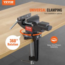 VEVOR Bench Vise, 2.2 inch Dual-Purpose Table Vise for Workbench, Clamp-on Vise with Multifunctional Jaw and 360° Swivel Base, for Woodworking, Workshop DIY Uses