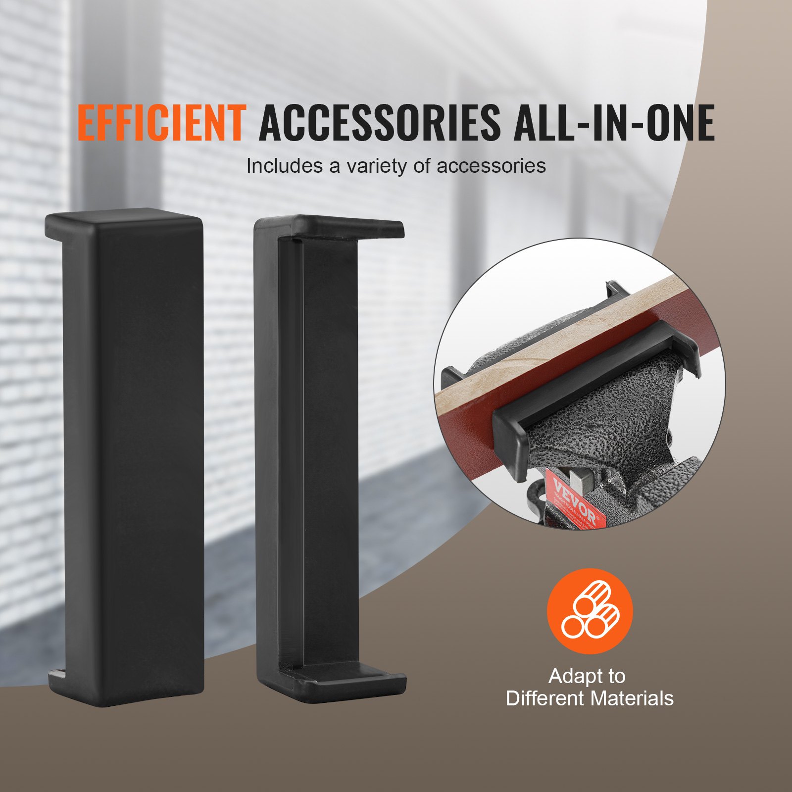 VEVOR bench vise with efficient all-in-one accessories, adapts to different materials.