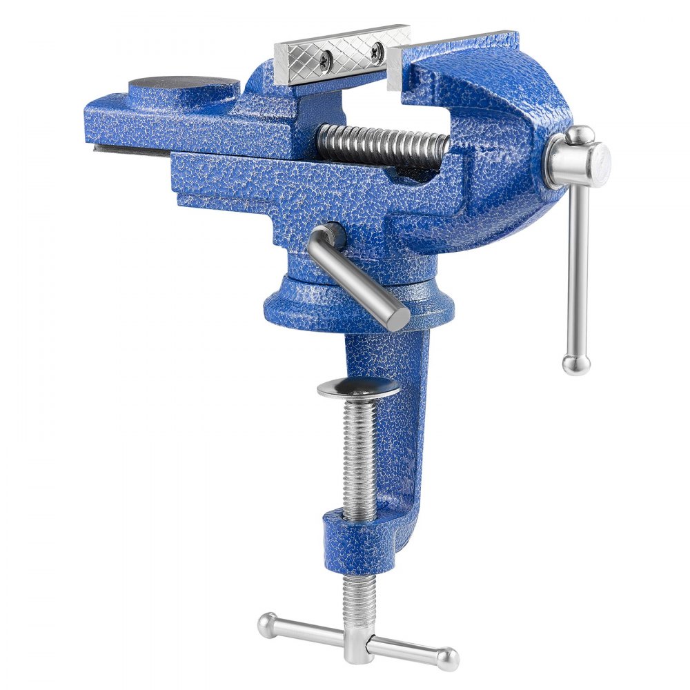 VEVOR Bench Vise, 3 Inch, Portable Workbench Vice with 360° Swivel Base, Quick Release Rotating Bench Clamp, Raised Base, Cast Iron Construction, for Woodworking, Metalworking, Drilling, and Cutting