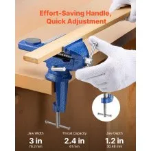 VEVOR Bench Vise, 3 Inch, Portable Workbench Vice with 360° Swivel Base, Quick Release Rotating Bench Clamp, Raised Base, Cast Iron Construction, for Woodworking, Metalworking, Drilling, and Cutting