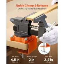 VEVOR Bench Vise, 4.5 Inch, Portable Workbench Vice with 270° Swivel Base, Quick Release Rotating Bench Clamp, Cast Iron Construction, for Woodworking, Metalworking, Drilling, Sawing, Cutting Conduit