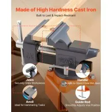 VEVOR Bench Vise, 4.5 Inch, Portable Workbench Vice with 270° Swivel Base, Quick Release Rotating Bench Clamp, Cast Iron Construction, for Woodworking, Metalworking, Drilling, Sawing, Cutting Conduit