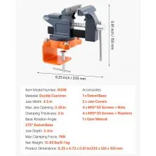 VEVOR Bench Vise, 4.5 Inch, Portable Workbench Vice with 270° Swivel Base, Quick Release Rotating Bench Clamp, Cast Iron Construction, for Woodworking, Metalworking, Drilling, Sawing, Cutting Conduit