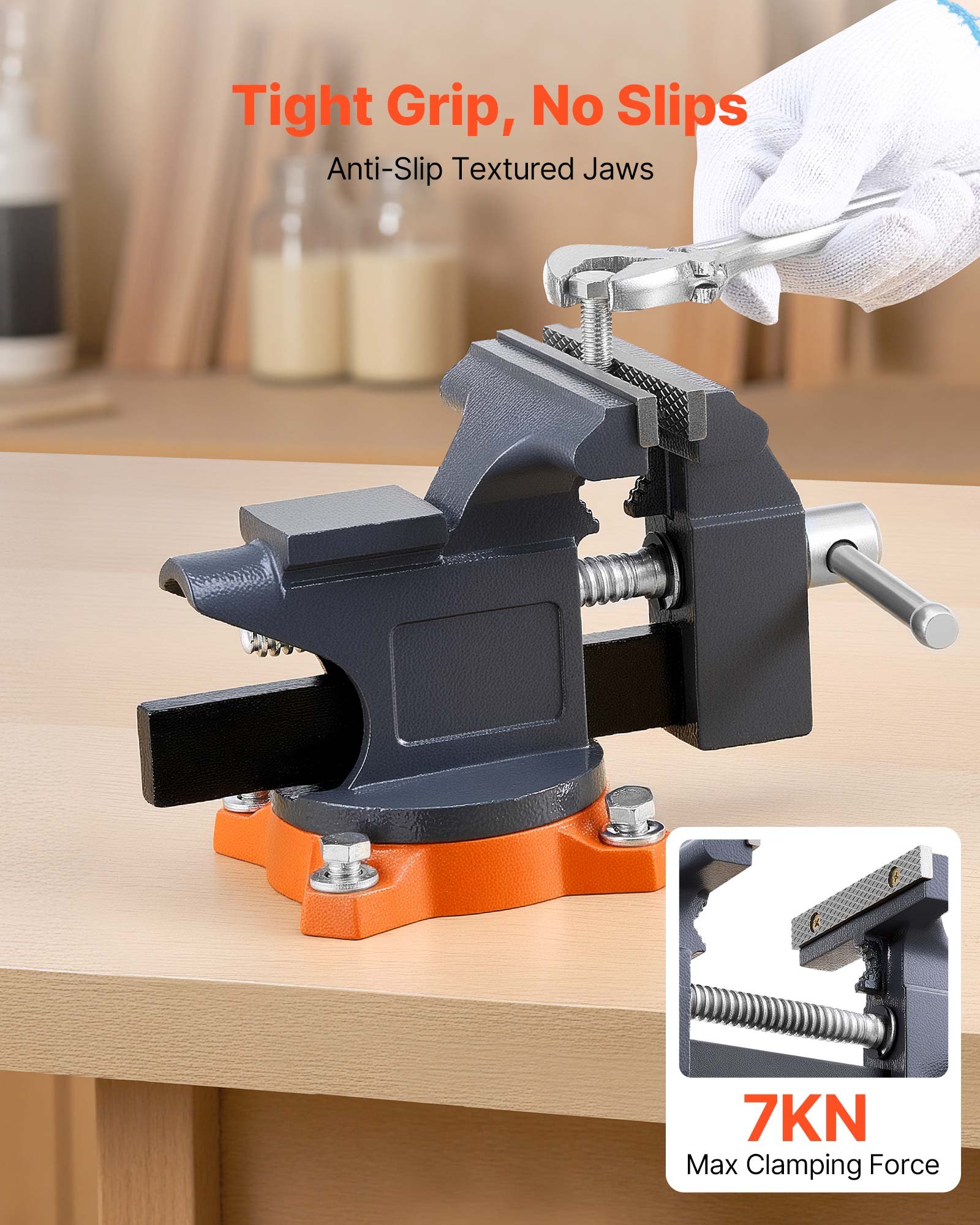 VEVOR Bench Vise, 4.5 Inch, Portable Workbench Vice with 270° Swivel Base, Quick Release Rotating Bench Clamp, Cast Iron Construction, for Woodworking, Metalworking, Drilling, Sawing, Cutting Conduit