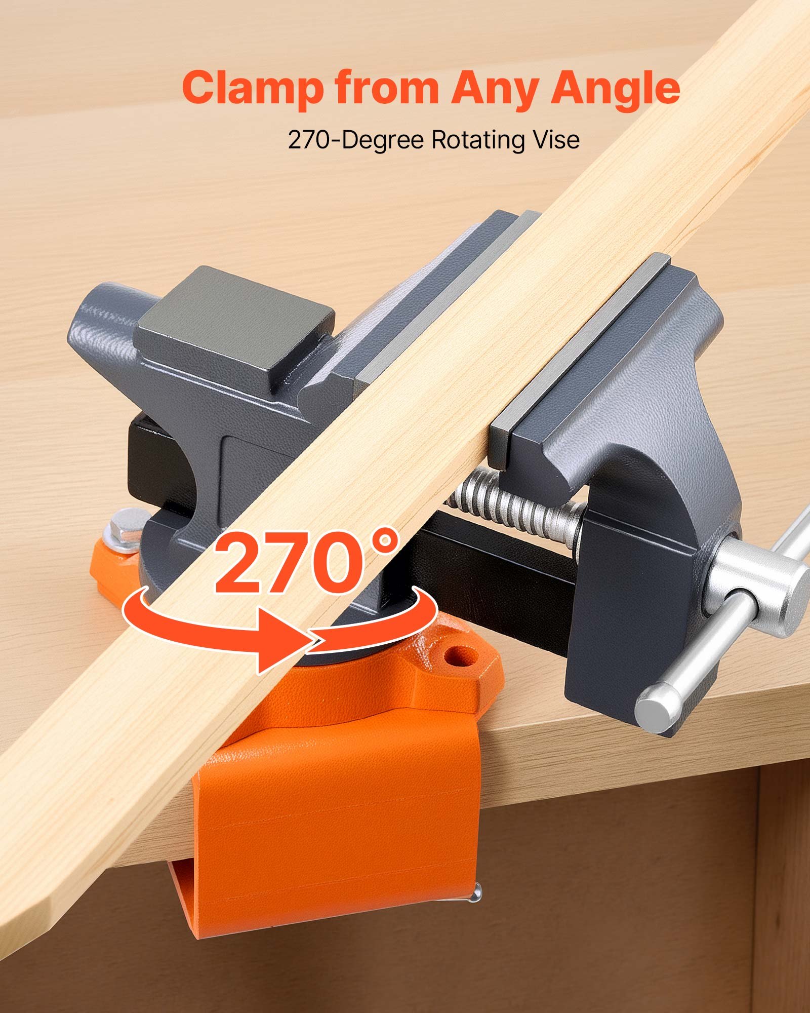 VEVOR Bench Vise, 4.5 Inch, Portable Workbench Vice with 270° Swivel Base, Quick Release Rotating Bench Clamp, Cast Iron Construction, for Woodworking, Metalworking, Drilling, Sawing, Cutting Conduit