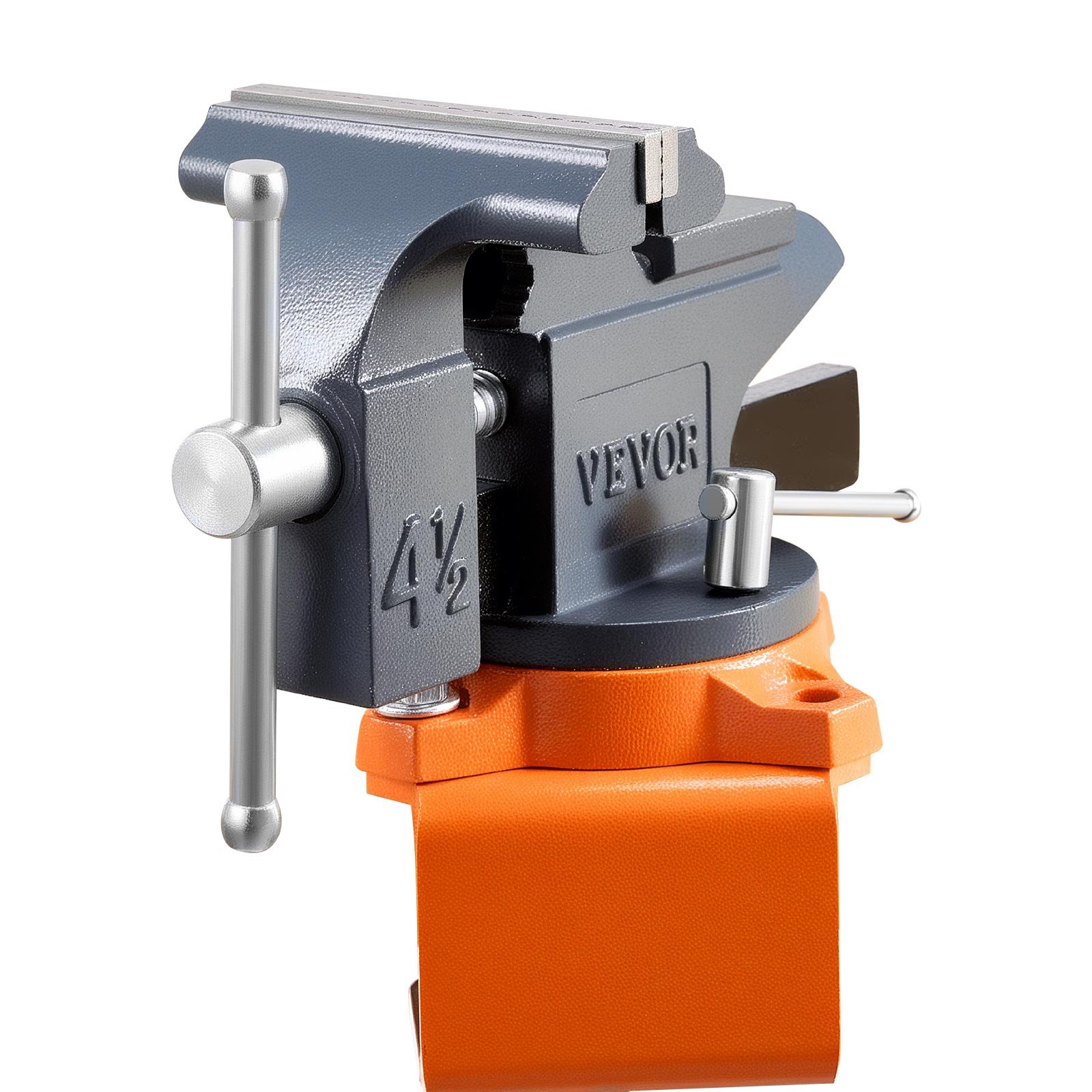 VEVOR Bench Vise, 4.5 Inch, Portable Workbench Vice with 270° Swivel Base, Quick Release Rotating Bench Clamp, Cast Iron Construction, for Woodworking, Metalworking, Drilling, Sawing, Cutting Conduit