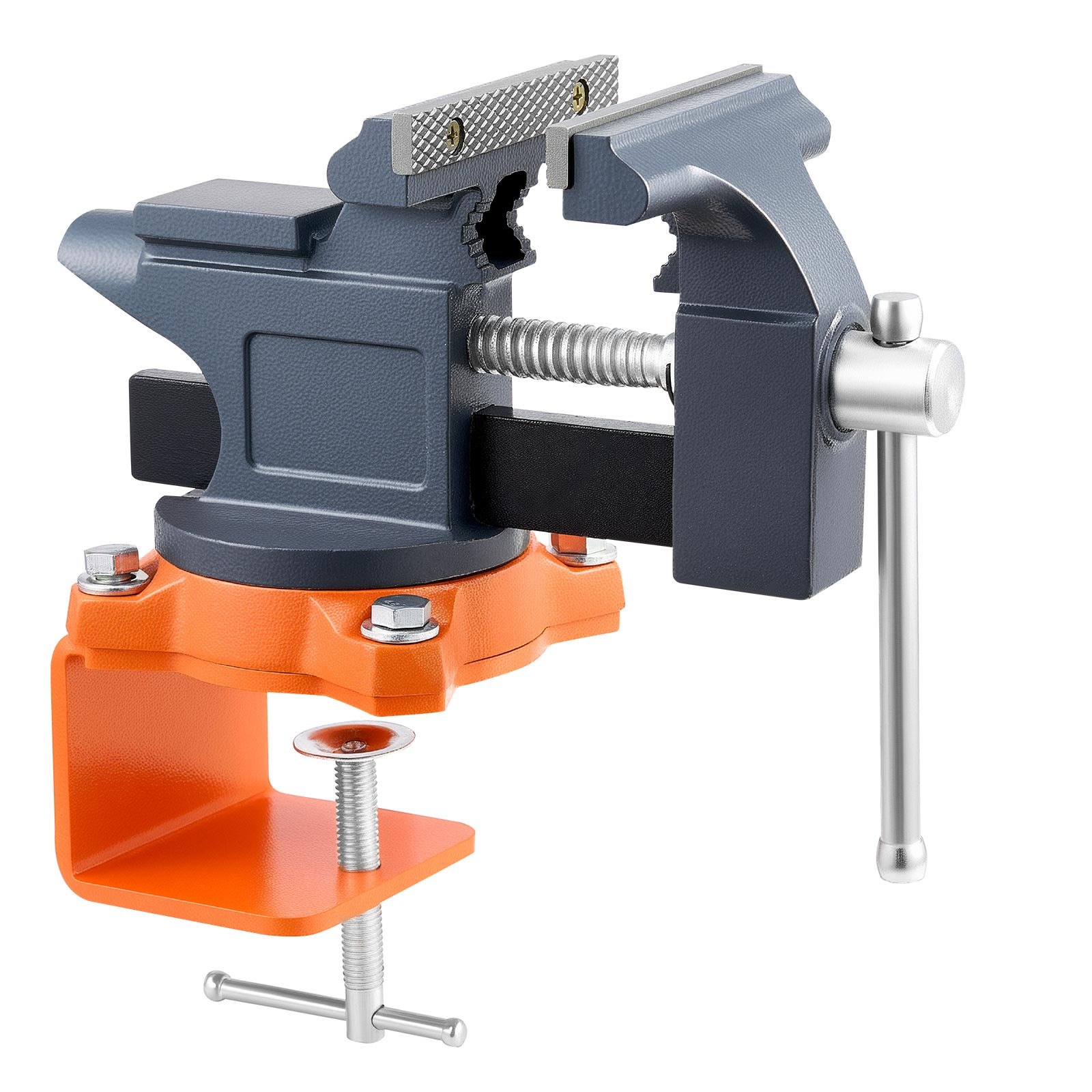VEVOR Bench Vise, 4.5 Inch, Portable Workbench Vice with 270° Swivel Base, Quick Release Rotating Bench Clamp, Cast Iron Construction, for Woodworking, Metalworking, Drilling, Sawing, Cutting Conduit