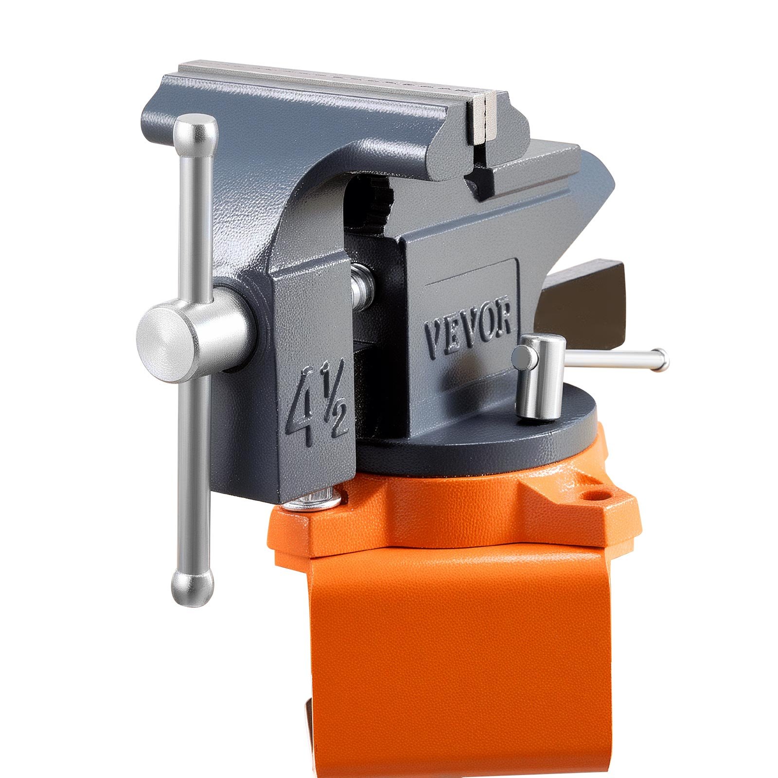 VEVOR Bench Vise, 4.5 Inch, Portable Workbench Vice with 270° Swivel Base, Quick Release Rotating Bench Clamp, Cast Iron Construction, for Woodworking, Metalworking, Drilling, Sawing, Cutting Conduit