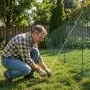 VEVOR Temporary Fence with Posts, 1.2 x 15m Plastic Mesh Fencing, Garden Safety Fences Netting with Double-Spike Stakes & Guy Ropes, Temporary Fence for Dogs, Chickens, Plants, Outdoor Yards
