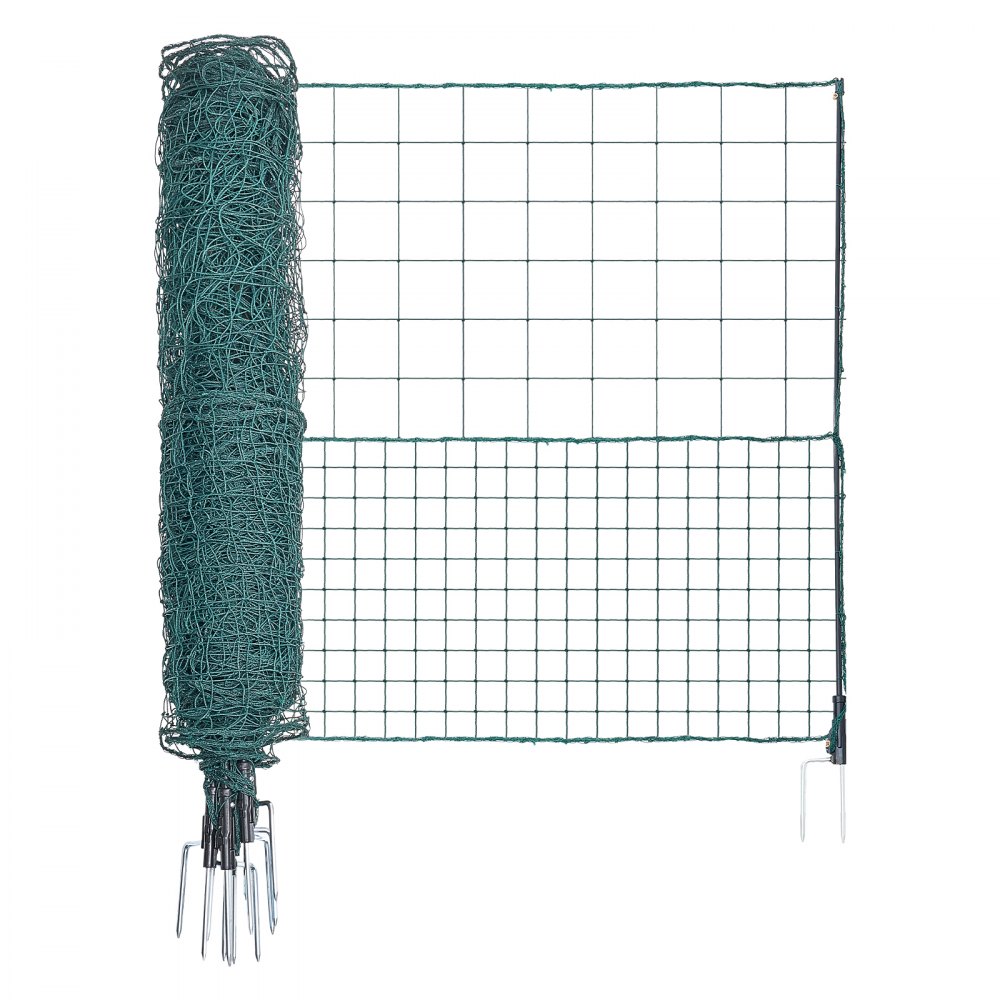 VEVOR Temporary Fence with Posts, 1.05 x 25m Plastic Mesh Fencing, Garden Safety Fences Netting with Double-Spike Stakes & Guy Ropes, Temporary Fence for Dogs, Chickens, Plants, Outdoor Yards