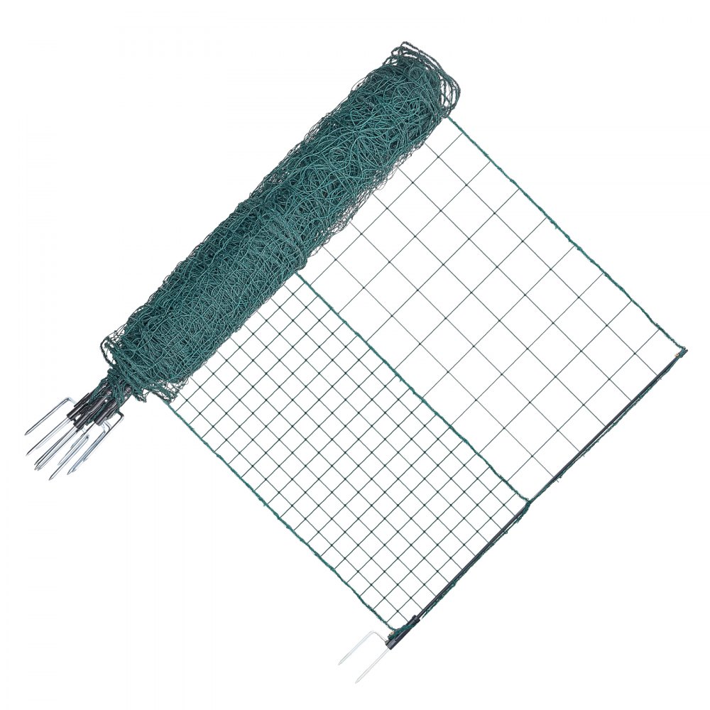 VEVOR Temporary Fence with Posts, 1.05 x 25m Plastic Mesh Fencing, Garden Safety Fences Netting with Double-Spike Stakes & Guy Ropes, Temporary Fence for Dogs, Chickens, Plants, Outdoor Yards