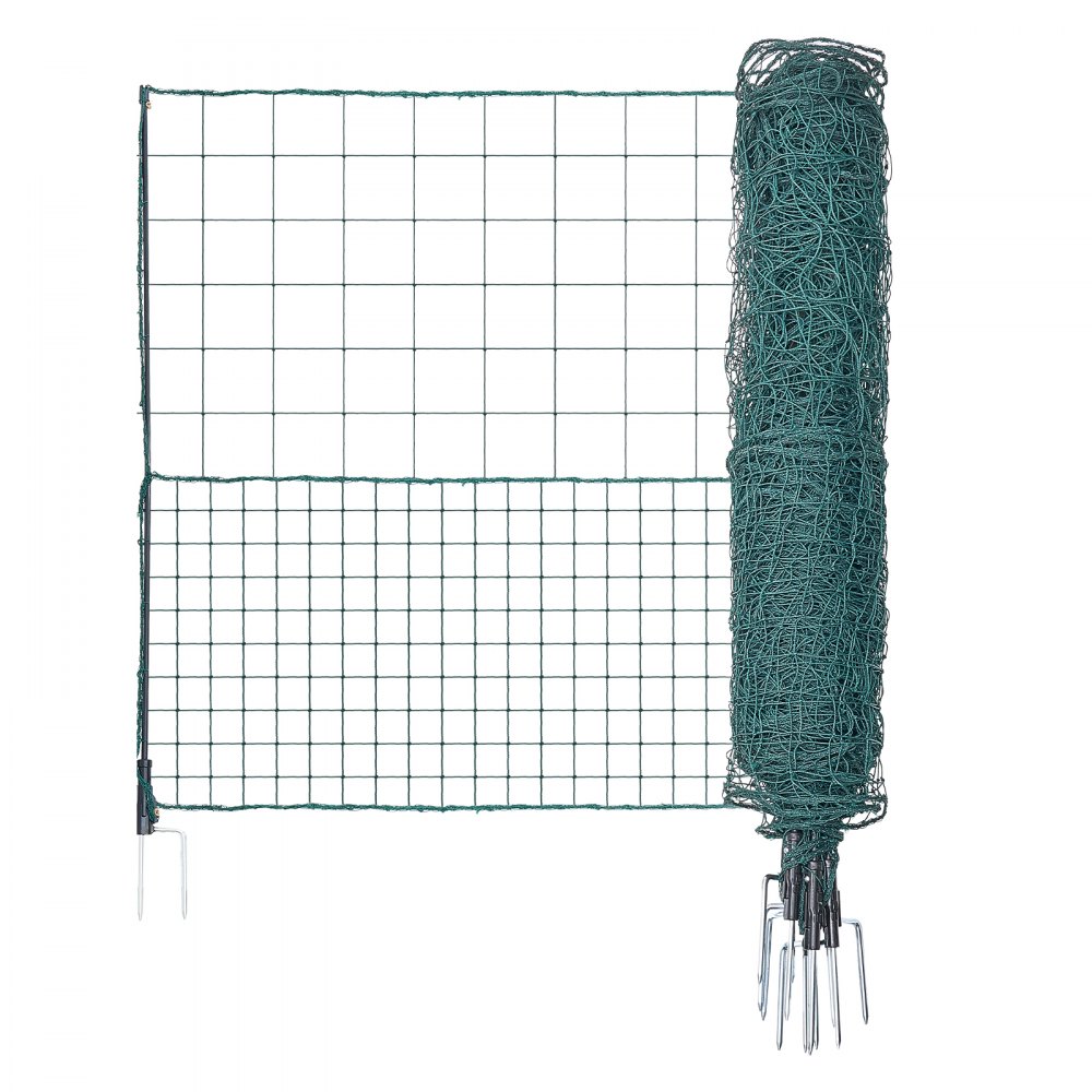 VEVOR Temporary Fence with Posts, 1.05 x 25m Plastic Mesh Fencing, Garden Safety Fences Netting with Double-Spike Stakes & Guy Ropes, Temporary Fence for Dogs, Chickens, Plants, Outdoor Yards