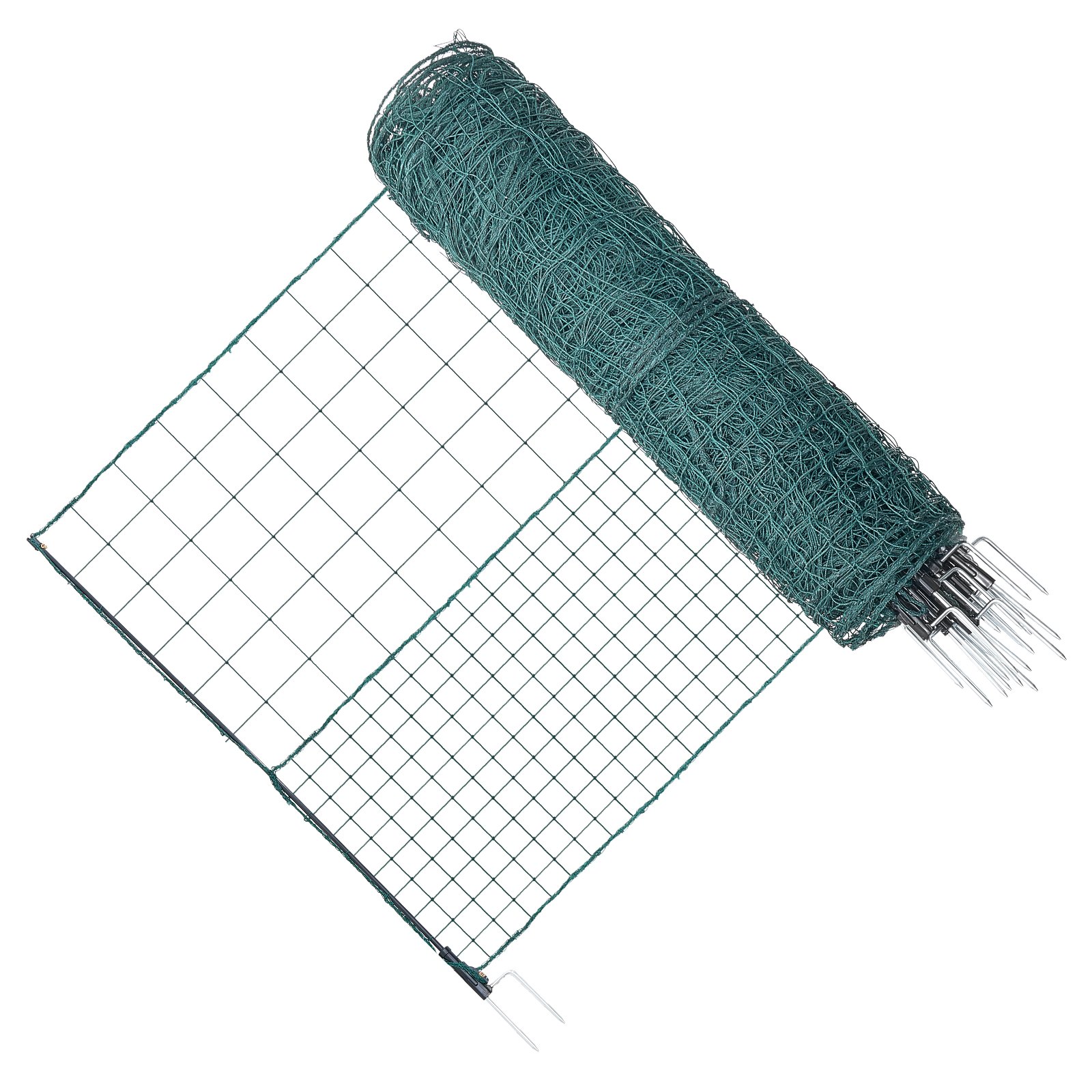 VEVOR Temporary Fence with Posts, 1.05 x 50m Plastic Mesh Fencing, Garden Safety Fences Netting with Double-Spike Stakes & Guy Ropes, Temporary Fence for Dogs, Chickens, Plants, Outdoor Yards
