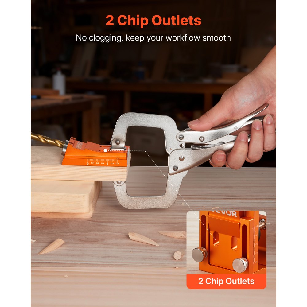 VEVOR Pocket Hole Jig Kit, 12 mm to 48 mm Adjustable, Jig Pocket Hole System with Step Drill, Hex Wrench, Drill Stop Ring, Square Drive Bit, Plugs and Screws, Reinforced Metal Frame, for Woodworking