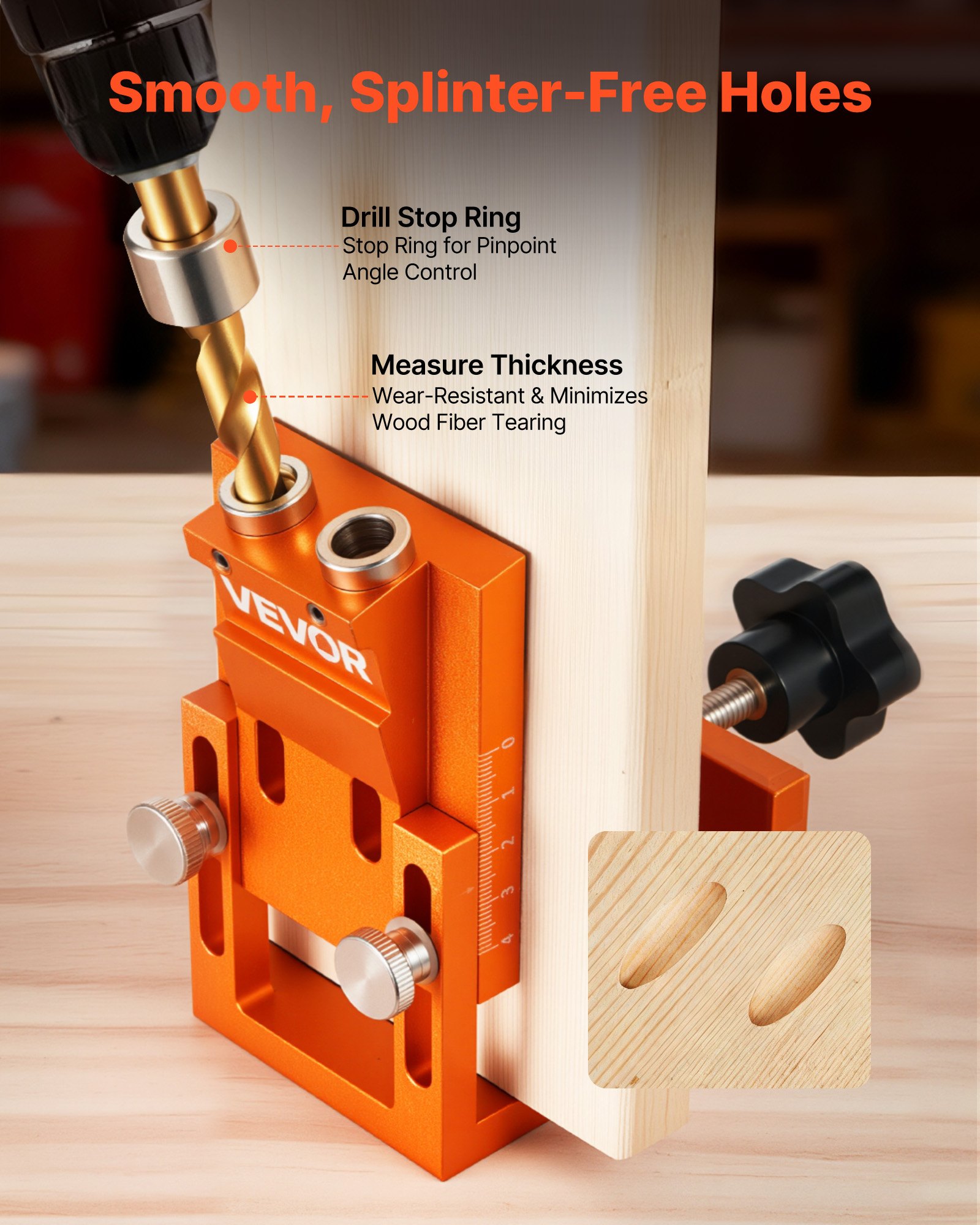 VEVOR Pocket Hole Jig Kit, 12 mm to 48 mm Adjustable, Jig Pocket Hole System with Step Drill, Hex Wrench, Drill Stop Ring, Square Drive Bit, Plugs and Screws, Reinforced Metal Frame, for Woodworking