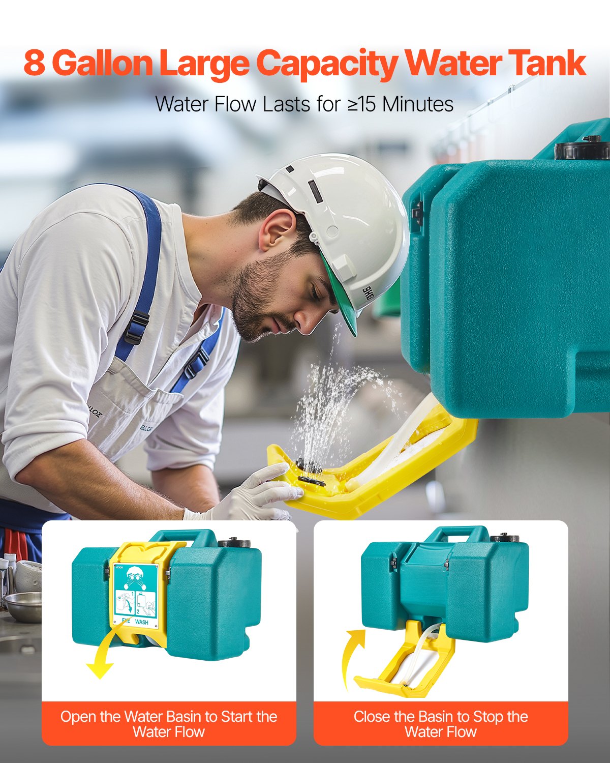 VEVOR Portable Eye Wash Station 30L/8 Gal, OSHA-Approved Eyewash Station Wall-Mounted/On Flat Surface, Emergency Eye Wash Unit with 2 Sprays, First Aid Eyewash Units for Schools, Labs, Factories, Green