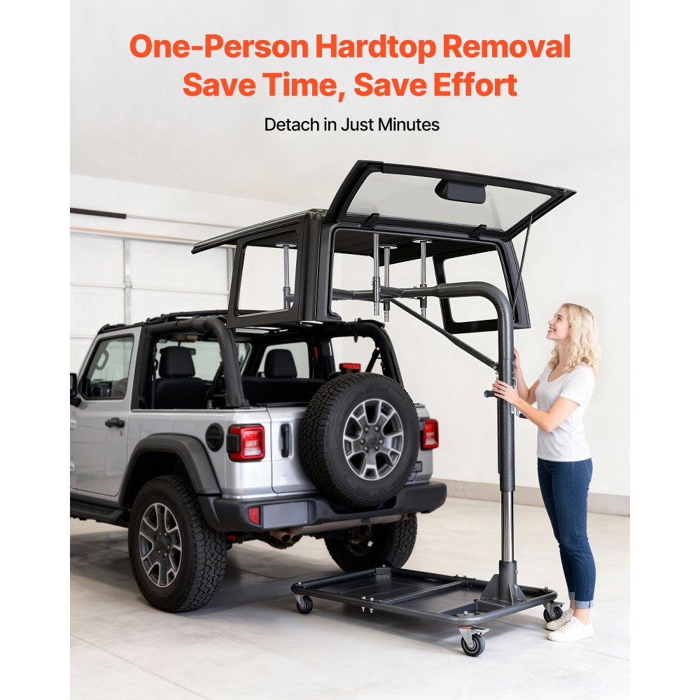 VEVOR Hard Top Remover Lift, 99.79 kg, Jeep Hardtop Removal and Storage System, Quick & Easy One-Person Operation, Adjustable Height, for Jeep Wrangler YJ, TJ, JK, JL, 4XE, Ford Bronco 4 Door & 6 Gen+