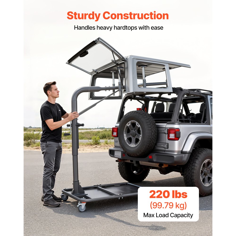 VEVOR Hard Top Remover Lift, 99.79 kg, Jeep Hardtop Removal and Storage System, Quick & Easy One-Person Operation, Adjustable Height, for Jeep Wrangler YJ, TJ, JK, JL, 4XE, Ford Bronco 4 Door & 6 Gen+