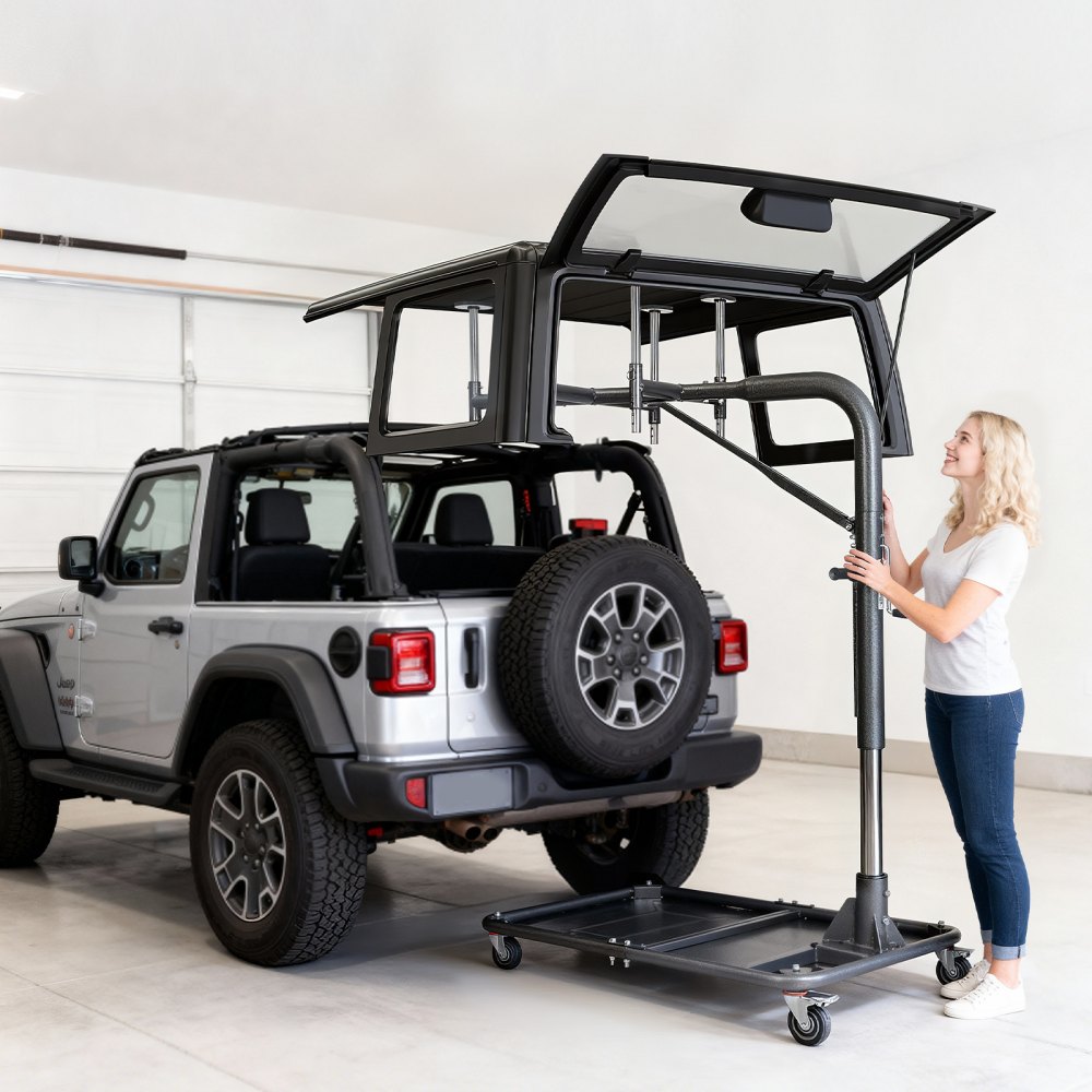 VEVOR Hard Top Remover Lift, 99.79 kg, Jeep Hardtop Removal and Storage System, Quick & Easy One-Person Operation, Adjustable Height, for Jeep Wrangler YJ, TJ, JK, JL, 4XE, Ford Bronco 4 Door & 6 Gen+
