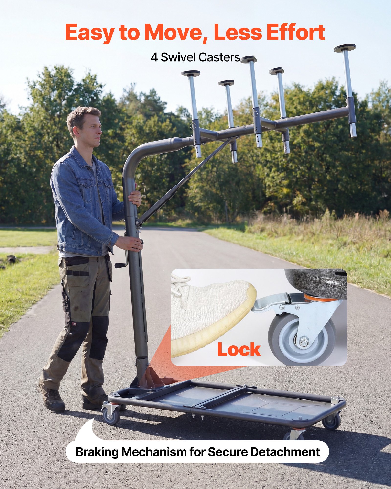 VEVOR Hard Top Remover Lift, 99.79 kg, Jeep Hardtop Removal and Storage System, Quick & Easy One-Person Operation, Adjustable Height, for Jeep Wrangler YJ, TJ, JK, JL, 4XE, Ford Bronco 4 Door & 6 Gen+