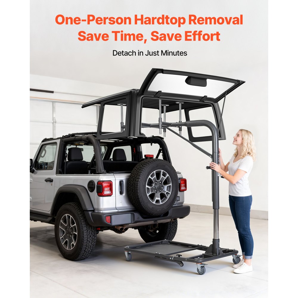VEVOR Hard Top Remover Lift, 99.79 kg, Foldable Jeep Hardtop Removal and Storage System, Easy One-Person Operation, Adjustable Height, for Jeep Wrangler YJ, TJ, JK, JL, 4XE, Ford Bronco 4 Door &6 Gen+