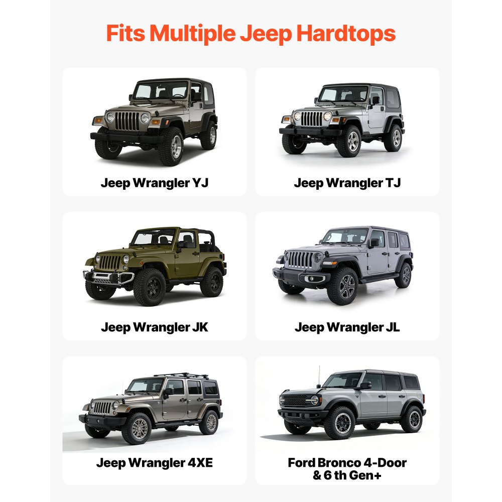 VEVOR Hard Top Remover Lift, 99.79 kg, Foldable Jeep Hardtop Removal and Storage System, Easy One-Person Operation, Adjustable Height, for Jeep Wrangler YJ, TJ, JK, JL, 4XE, Ford Bronco 4 Door &6 Gen+