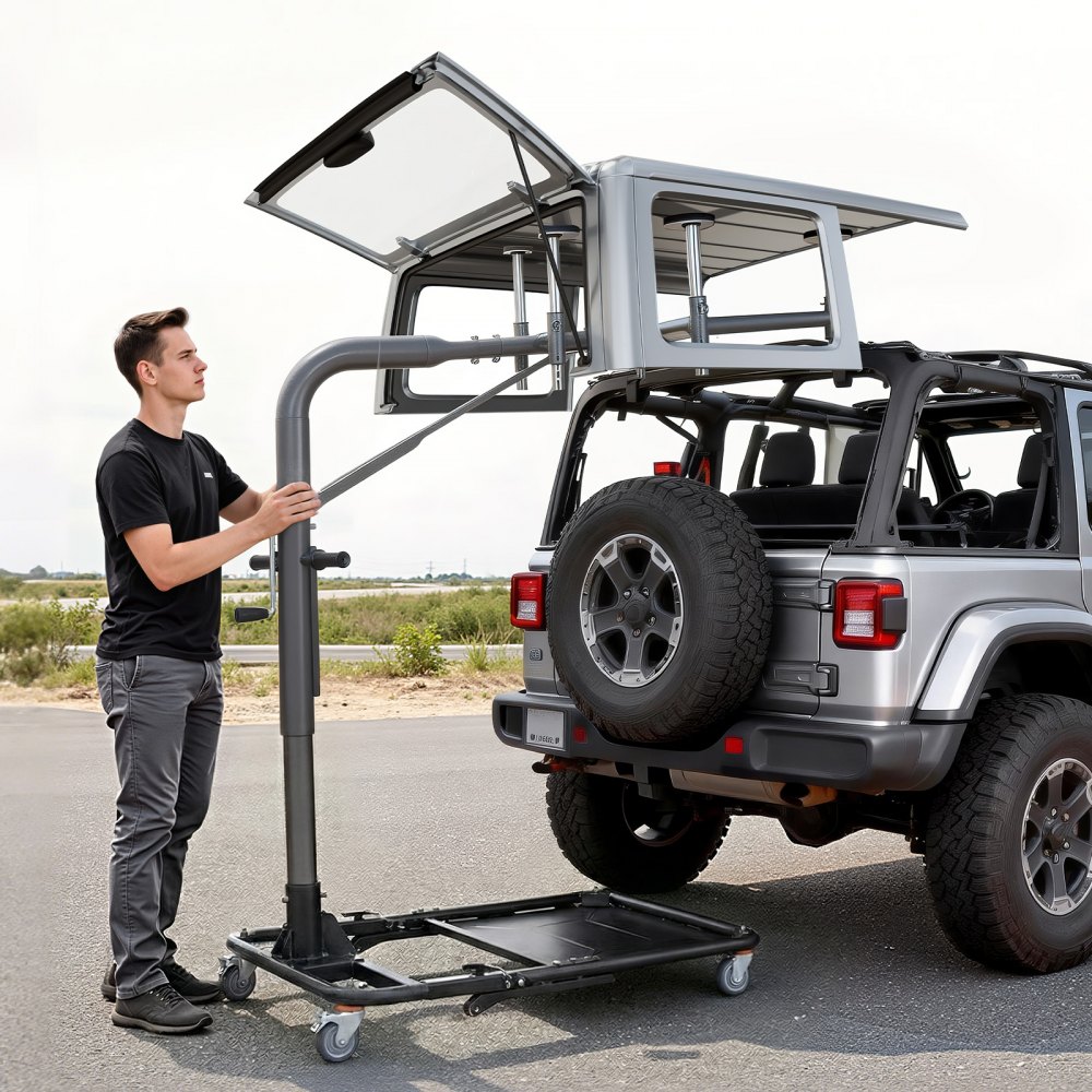 VEVOR Hard Top Remover Lift, 99.79 kg, Foldable Jeep Hardtop Removal and Storage System, Easy One-Person Operation, Adjustable Height, for Jeep Wrangler YJ, TJ, JK, JL, 4XE, Ford Bronco 4 Door &6 Gen+