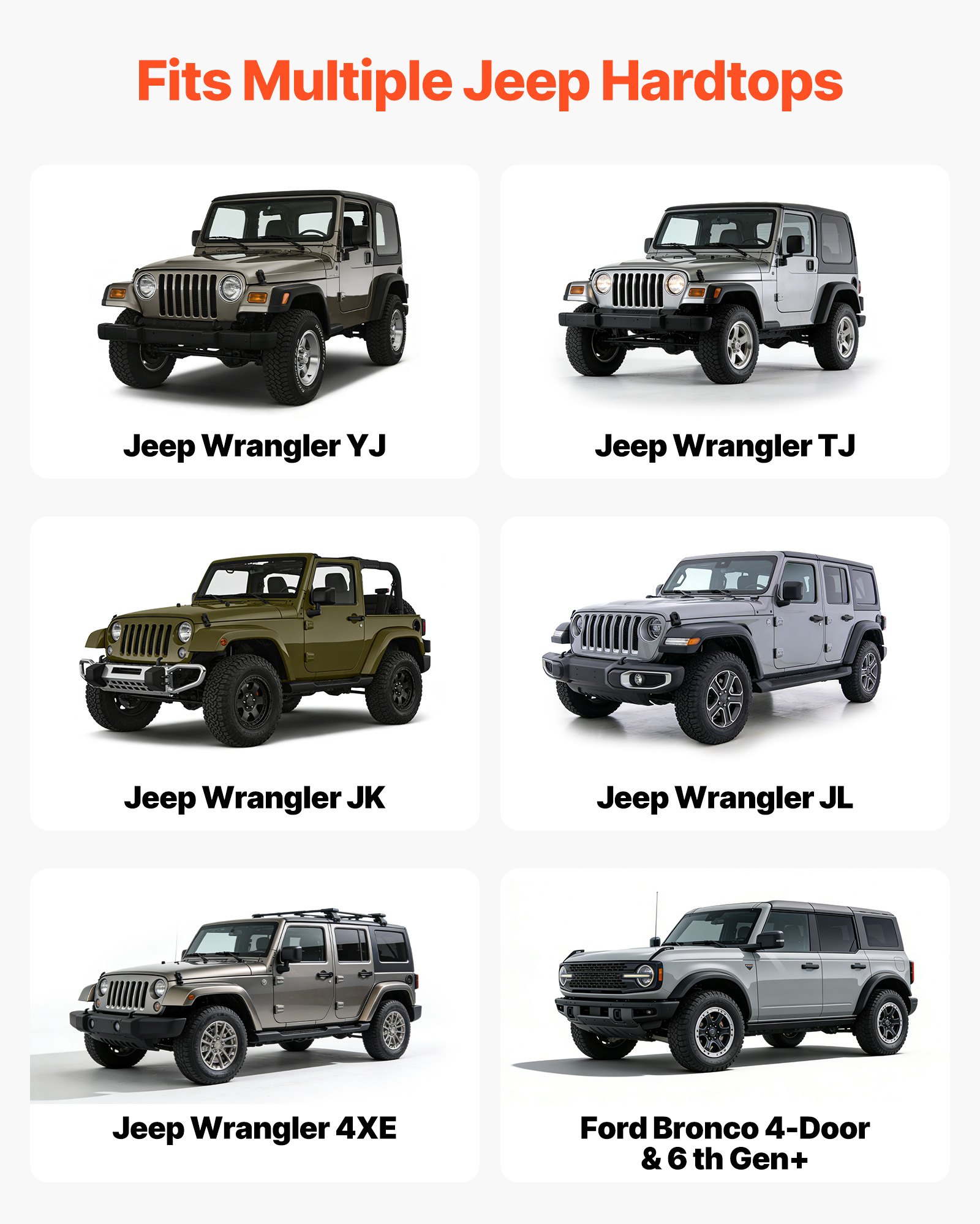 VEVOR Hard Top Remover Lift, 99.79 kg, Foldable Jeep Hardtop Removal and Storage System, Easy One-Person Operation, Adjustable Height, for Jeep Wrangler YJ, TJ, JK, JL, 4XE, Ford Bronco 4 Door &6 Gen+