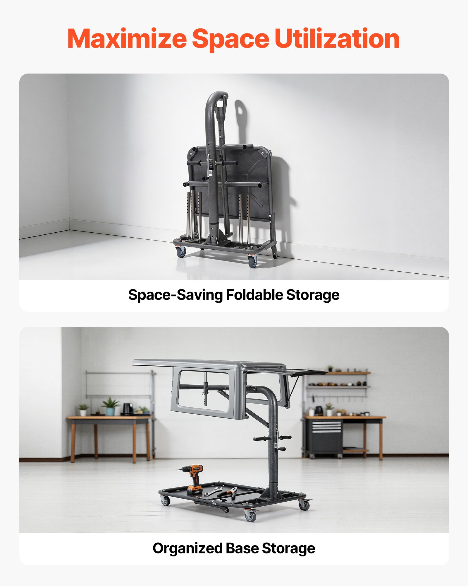 VEVOR Hard Top Remover Lift, 99.79 kg, Foldable Jeep Hardtop Removal and Storage System, Easy One-Person Operation, Adjustable Height, for Jeep Wrangler YJ, TJ, JK, JL, 4XE, Ford Bronco 4 Door &6 Gen+