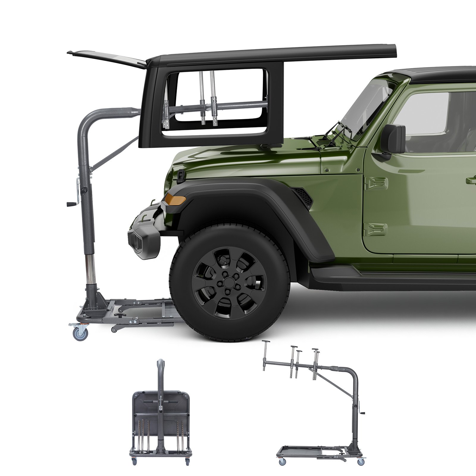VEVOR Hard Top Remover Lift, 99.79 kg, Foldable Jeep Hardtop Removal and Storage System, Easy One-Person Operation, Adjustable Height, for Jeep Wrangler YJ, TJ, JK, JL, 4XE, Ford Bronco 4 Door &6 Gen+