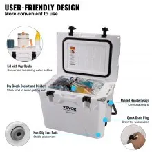 VEVOR Insulated Portable Cooler, 25 qt, Holds 25 Cans, Ice Retention Hard Cooler with Heavy Duty Handle, Ice Chest Lunch Box for Camping, Beach, Picnic, Travel, Outdoor, Keeps Ice for up to 6 Days