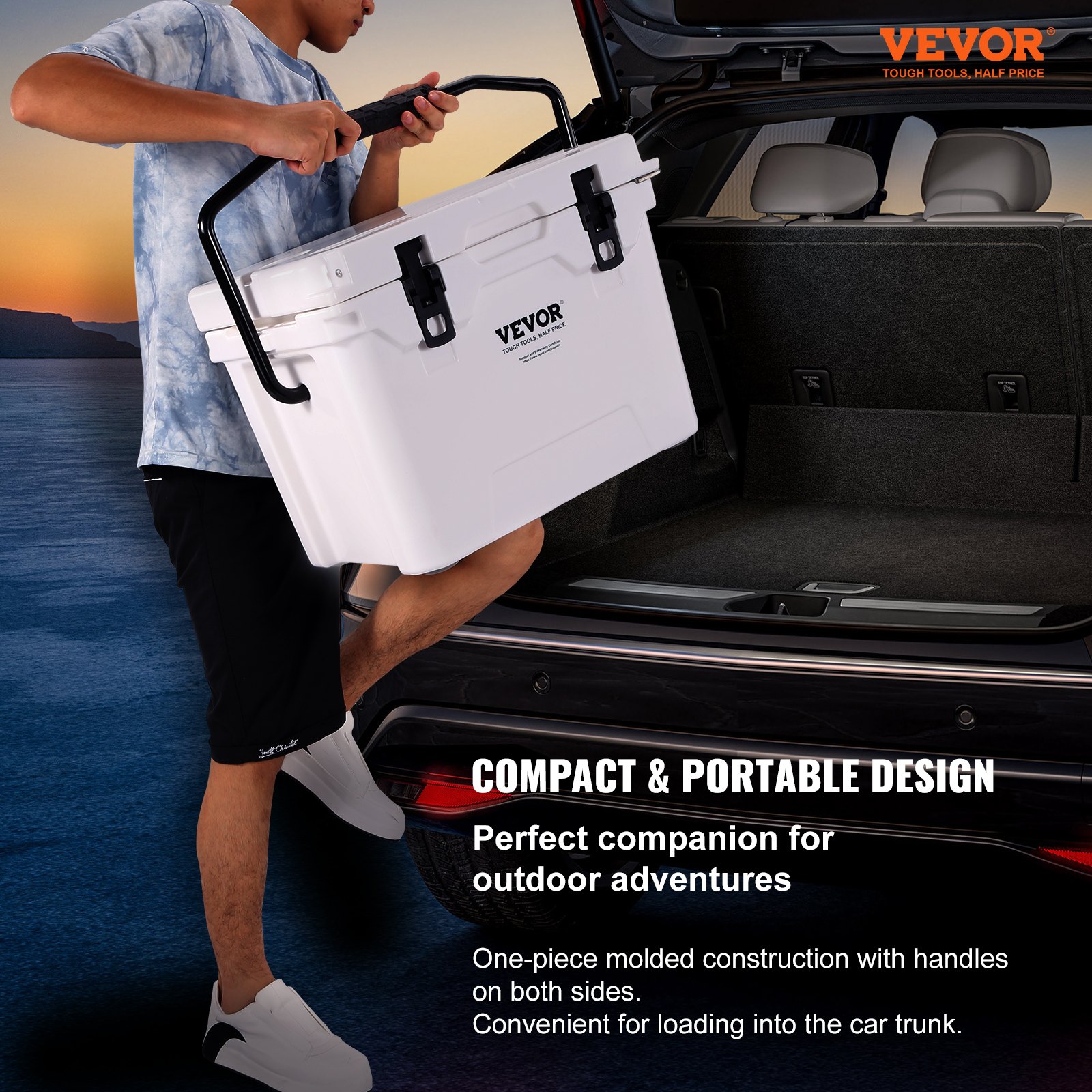 VEVOR Insulated Portable Cooler, 25 qt, Holds 25 Cans, Ice Retention Hard Cooler with Heavy Duty Handle, Ice Chest Lunch Box for Camping, Beach, Picnic, Travel, Outdoor, Keeps Ice for up to 6 Days