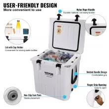 VEVOR Insulated Portable Cooler, 31 L, Holds 35 Cans, Ice Retention Hard Cooler with Heavy Duty Handle, Ice Chest Lunch Box for Camping, Beach, Picnic, Travel, Outdoor, Keeps Ice for up to 6 Days